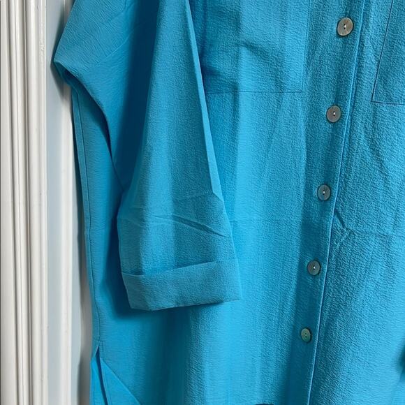 Never worn! Show Me Your MuMu Blue Button Down Shirt | Size L | Cover Up - Picture 7 of 8